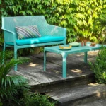 Canapea Net, 2 locuri, din polipropilenă cu fibră de sticlă, tratată UV, material reciclabil, cotiere integrate - imagine 4